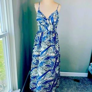 ✌🏼 VINTAGE 1990’s BOHO ANIMAL PRINT 1960’s STYLE MIDI COTTON DRESS XL
